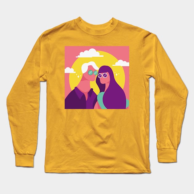 Pink Couple and The Moon Long Sleeve T-Shirt by adlinamarsa